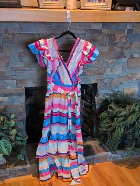 Plenty by Tracy Reese Multicolor Striped Maxi Dress - Pink, Blue, Yellow